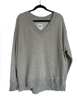 Aerie Down to Earth Oversized Gray V-Neck Cozy Athleisure Loungewear Sweater-XS